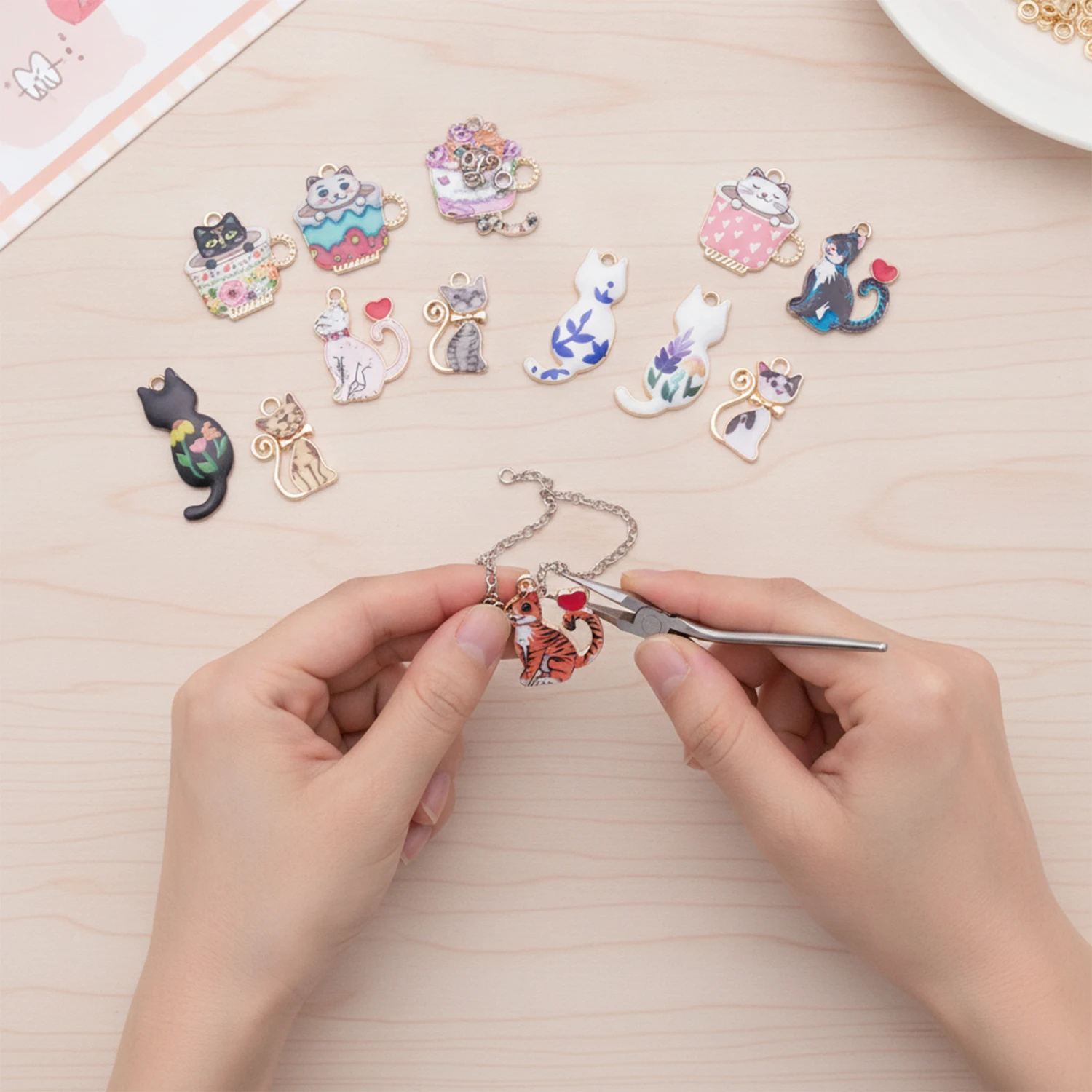 20pcs Cute Printed Cat Charms for DIY Jewelry Making