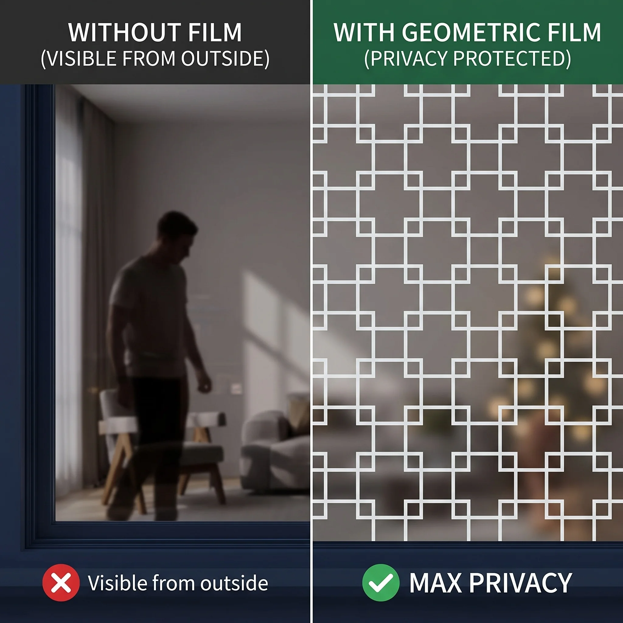 Geometric Lattice Self-Adhesive Window Film Frosted Matte UV Blocking Waterproof Privacy Glass Decal for Bathroom Anti Peeping
