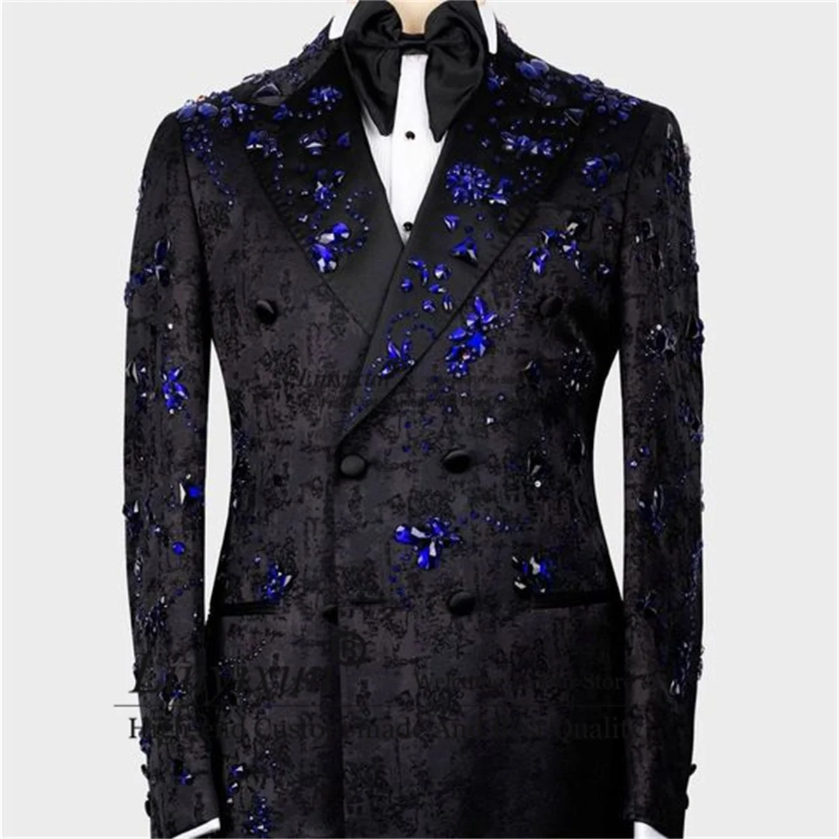 

Glitte Jewel Beaded Tuxedos Men Suits Double Breasted Groom Wedding Blazer Formal Party Prom Clothe 2 Pieces Sets Costume Homm