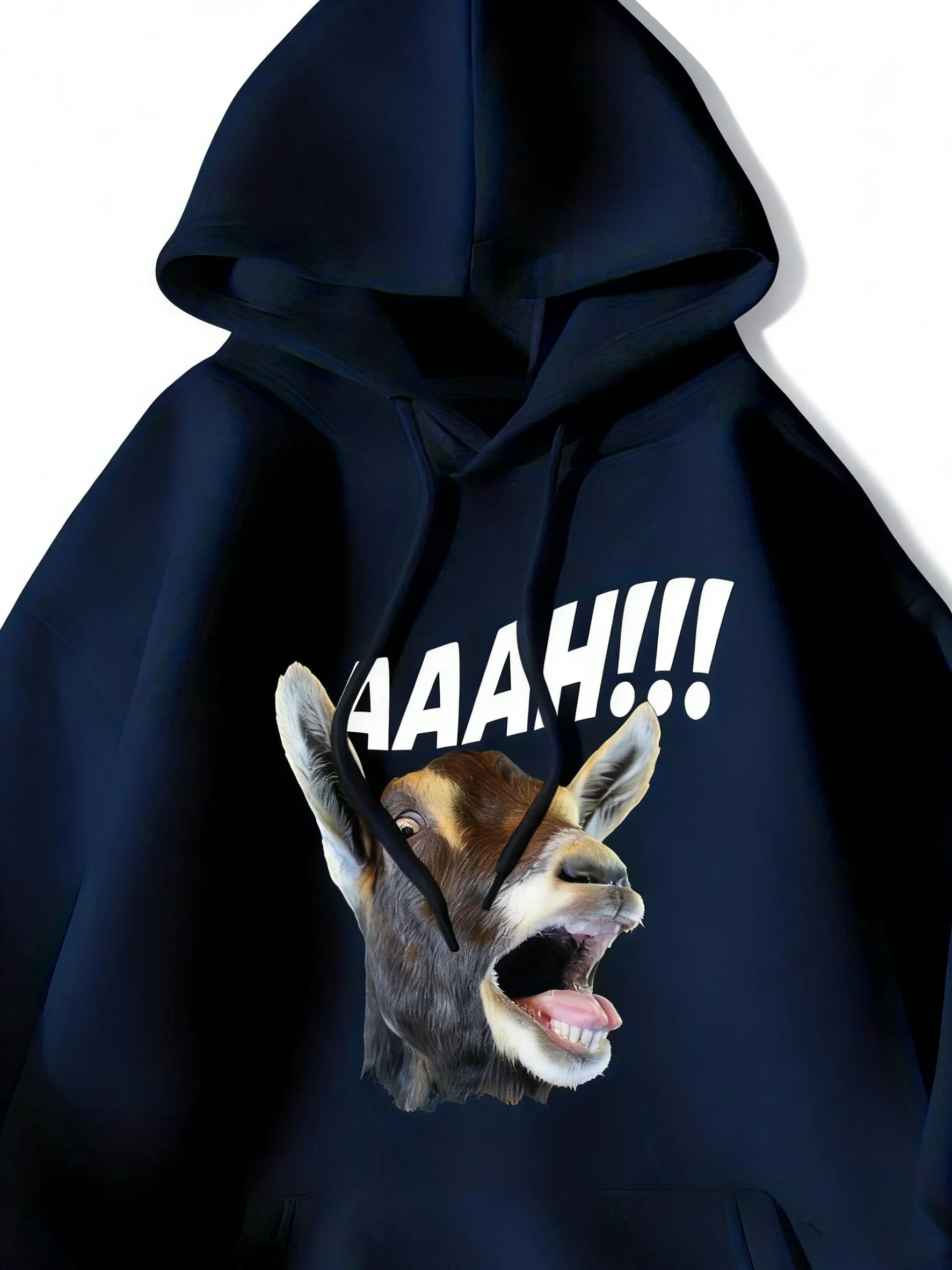 Fun Screaming Goat Hoodie - Unisex Style, Soft Fleece Pullover Sweatshirt with "AAAAGH" Goat Face Pattern