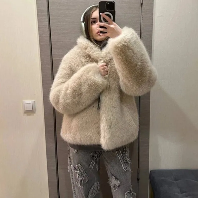 Tuularose Fashion Fluffy Faux Fur Coat For Women Winter Elegant Loose Jacket Female Luxury Thick Lady High Street Outerwear 2025