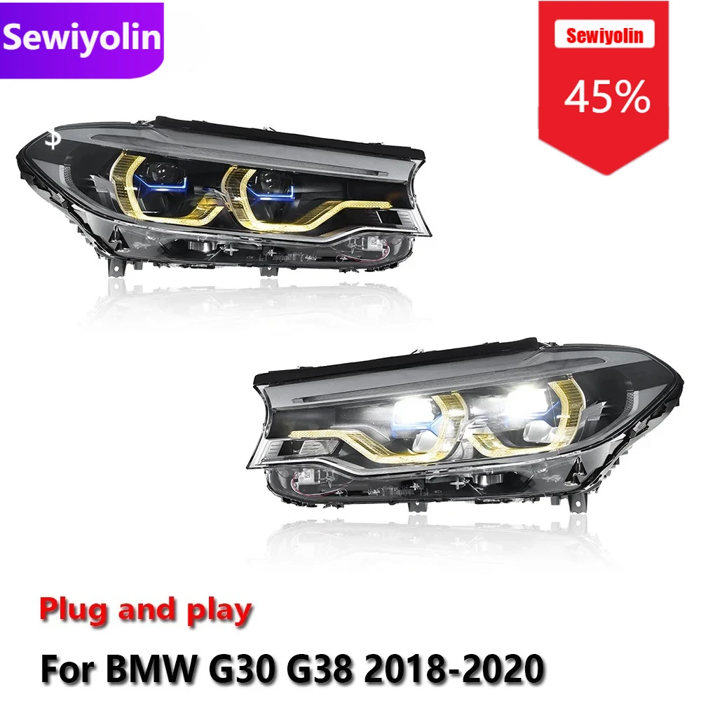 

Автомобильные светодиодные фары DRL в сборе для BMW 5 G38 G30 2018-2020 желто-белые DRL автоматические противотуманные фары DRL тормозной указатель поворота
