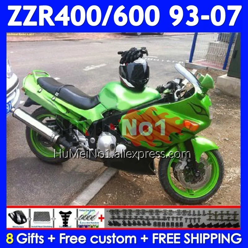 ZZR400 For KAWASAKI NINJA ZZR 400 93 94 95 96 97 98 99 00 01 237No.84 ZZR-400 2002 2003 2004 2005 2006 2007 Green flames Fairing