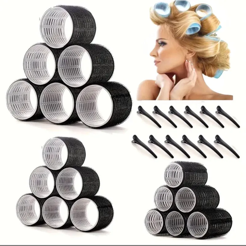 12 Curlers + 12 Clips Self-Adhesive Hair Curling Rollers Clips Set With Hair Curlers