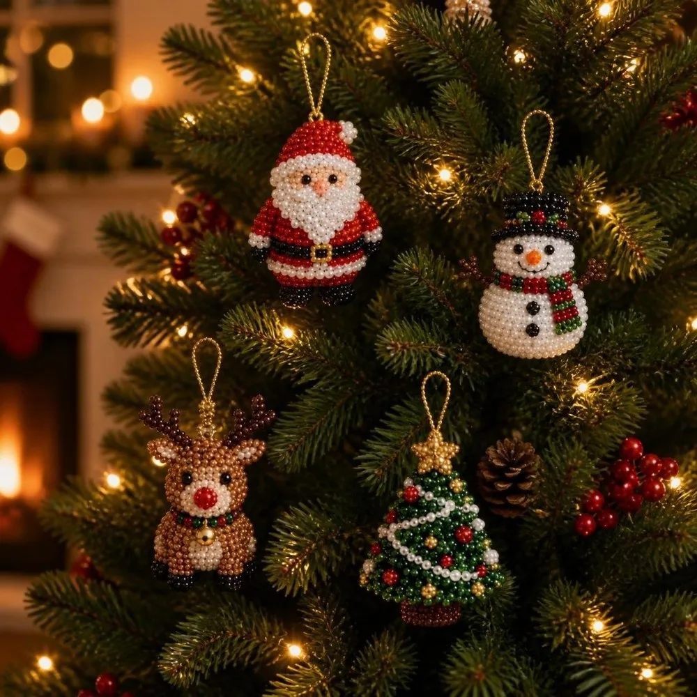Christmas Theme 3D Beaded Craft Kit Creative Beadwork with Instructions Beaded Art Set Jewelry Making Supply for Adults