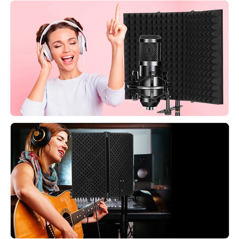 3/5 door studio microphone foldable isolation shield, popular filter, high-density absorbent foam for filtering sound.