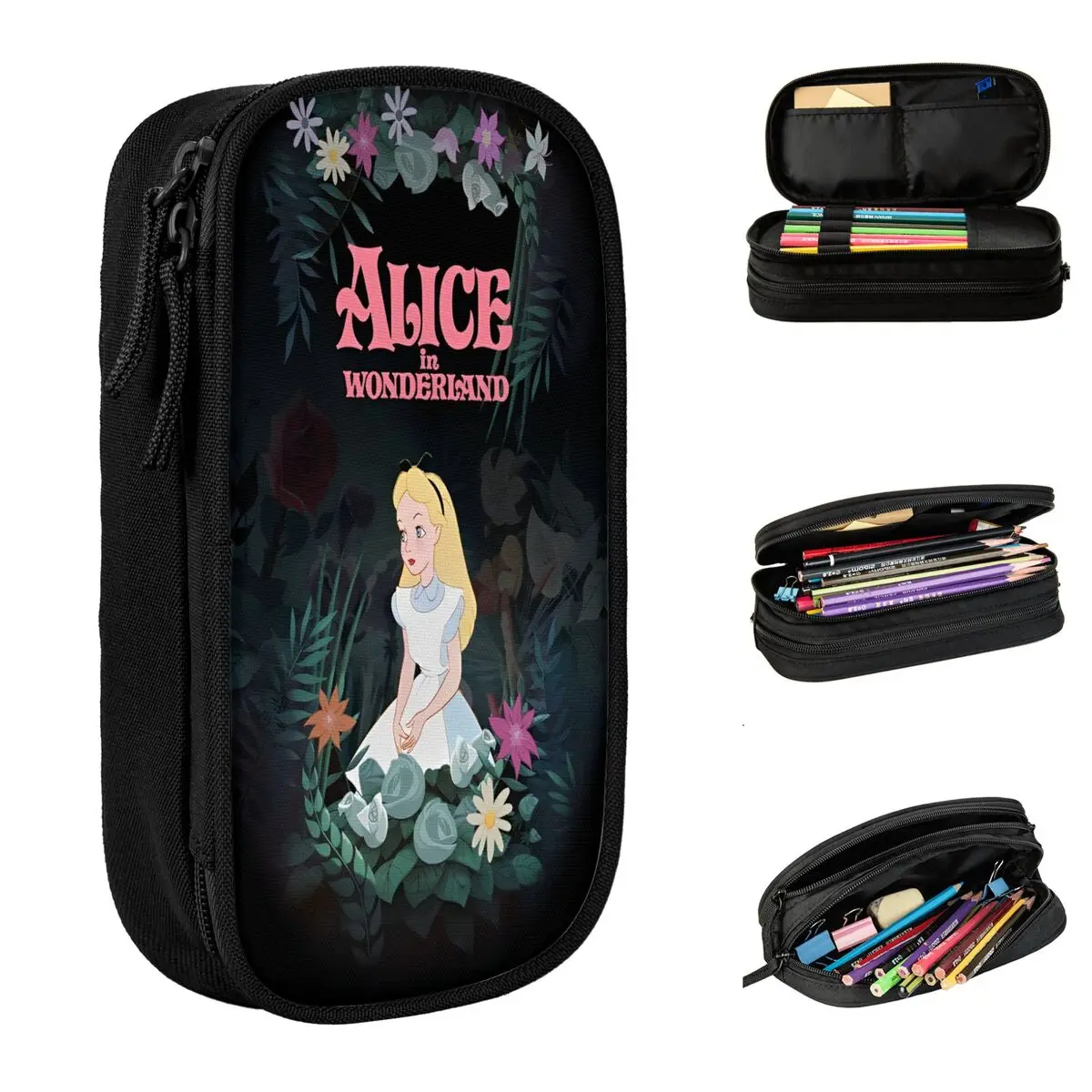 Étuis à crayons princesse Alice au pays des merveilles pour étudiants, boîte à stylos classique, sac de grande capacité, papeterie scolaire