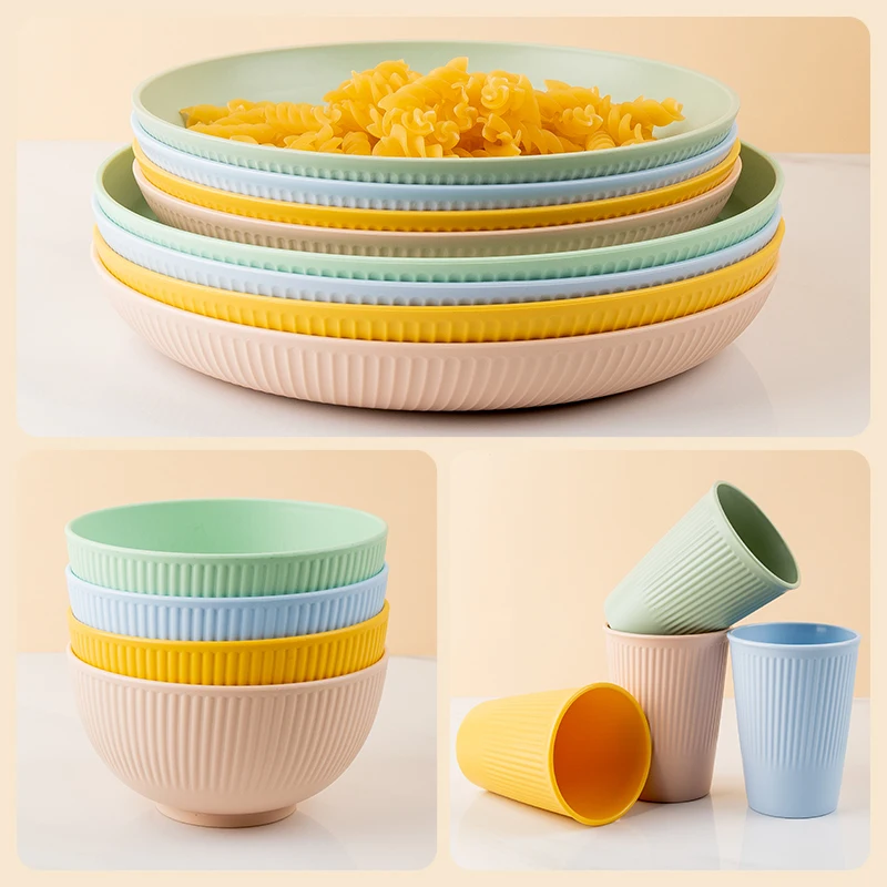 4Pcs Wheat Straw Ramen Bowl Tableware Dishes Full Tableware Of Plates Bowl Dinner Dishes Set Camping Tableware Dishes Set