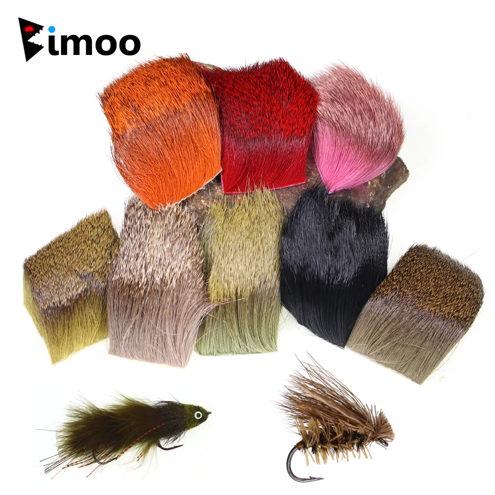 2/8 piezas de 5cm x 5cm de material para atado de moscas, pelo de ciervo teñido naturalmente para moscas secas, streamers, pelo de alce y moscas caddis para señuelos de pesca de trucha