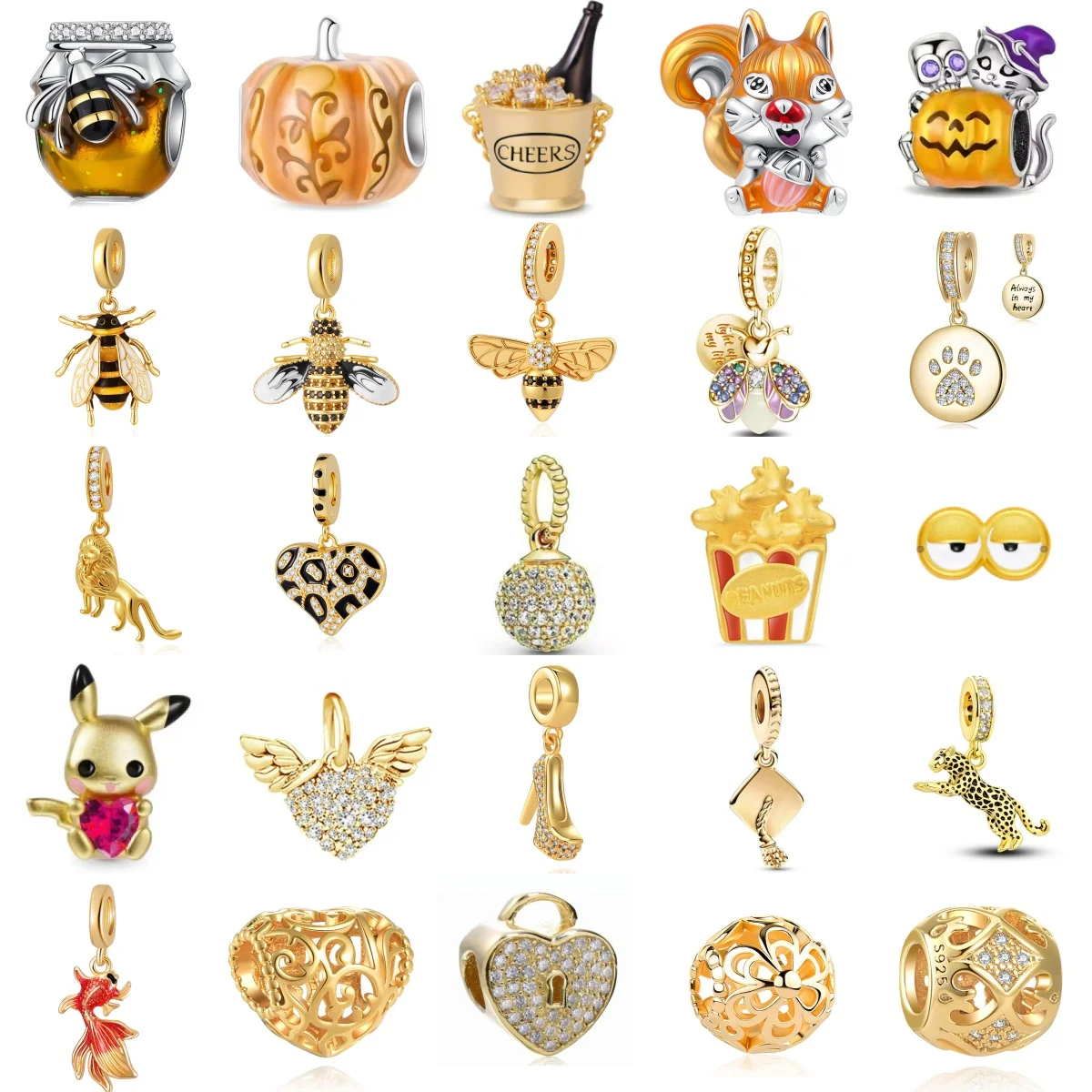 

Новая серебряная золотая пчела 925, гепард, высокие каблуки, кулон в виде карпа, подходит для изысканных ювелирных изделий своими руками из европейских оригинальных браслетов