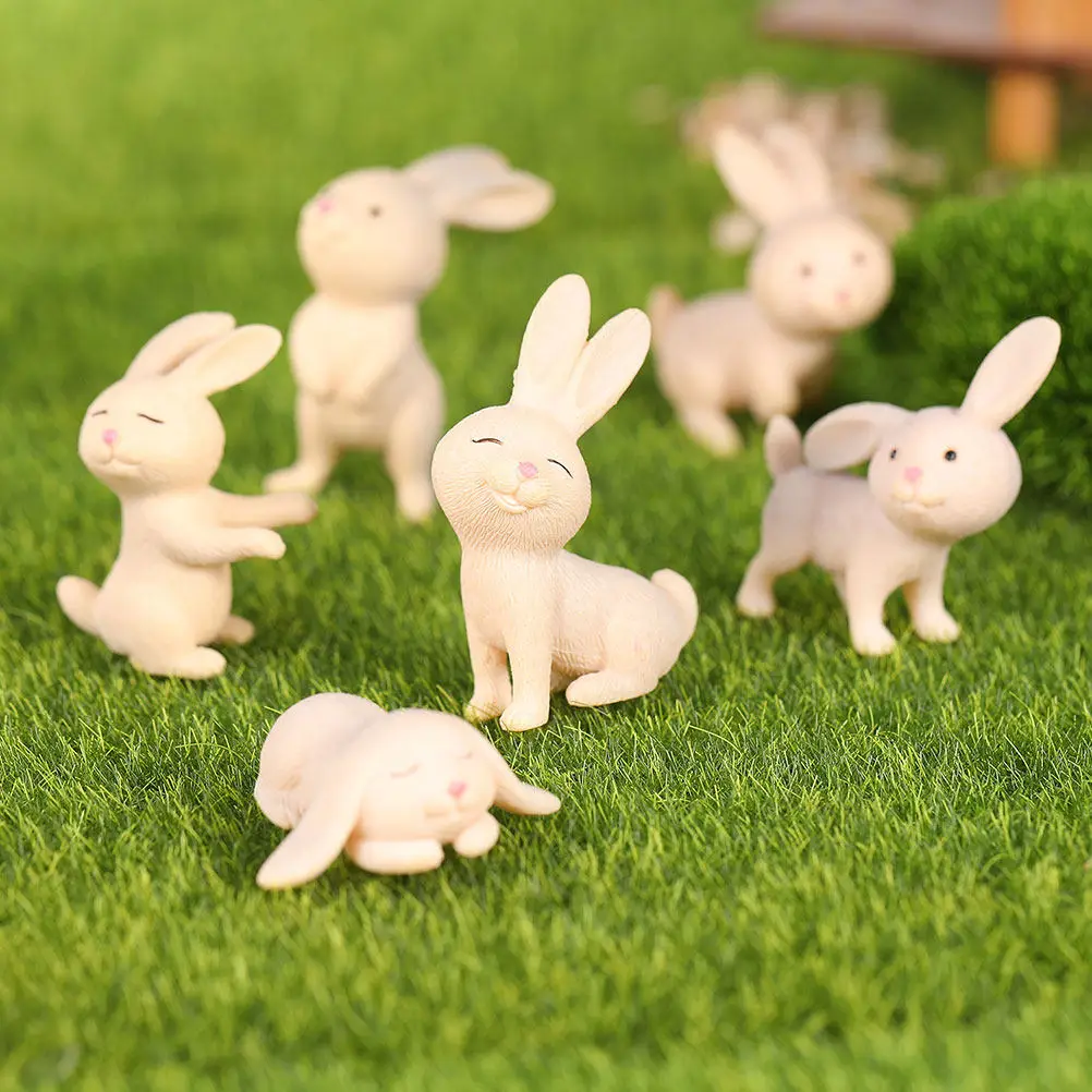 10pcs Miniature Rabbit Decors Resin Craft Micro L naments Durable Home Decor Garden Statue Moss Decor Pieces