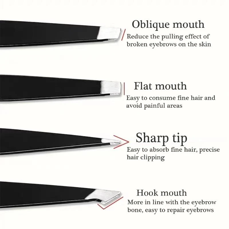 Atacado 4 pçs pinças de sobrancelha conjunto, precisões para kits de cuidados faciais cabelo de aço inoxidável, removedor de cabelo dentro crescente a0nd