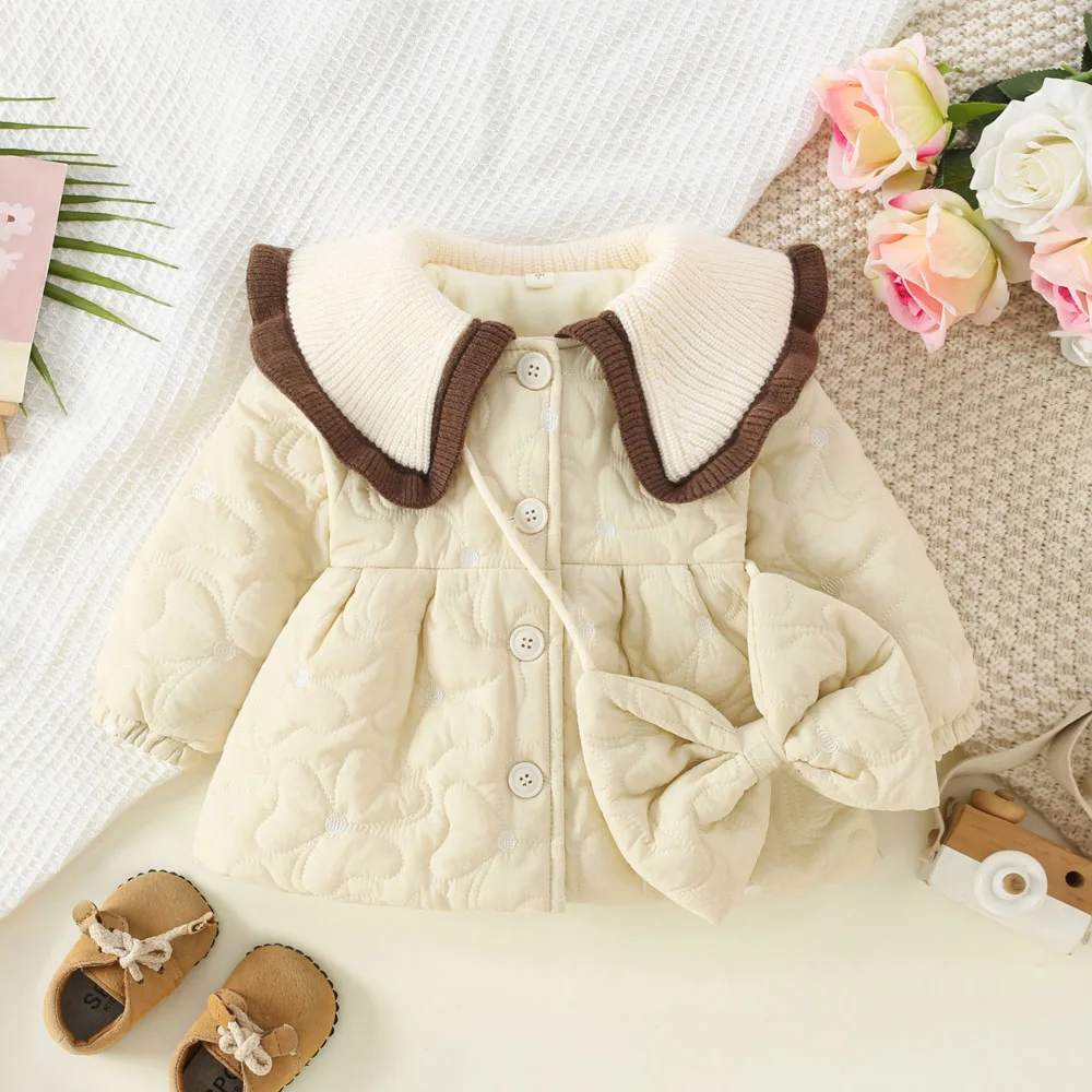 Girls\' Cotton Jacket For Autumn And Winter New Style With Thick Collar And Cotton Jacket Winter Clothes Cotton Jacket Free Bag