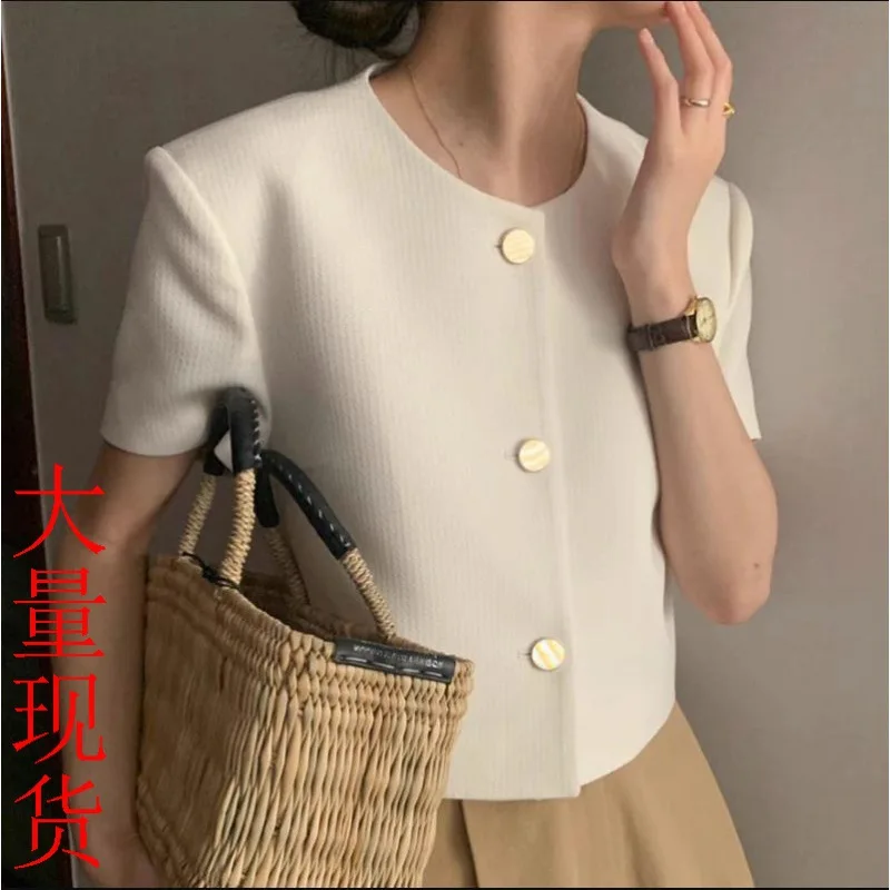 South Korean Chic 2026 Sommerjacke für Damen, elegant, einfarbig, einreihig, mit Puffärmeln und lockerer Passform