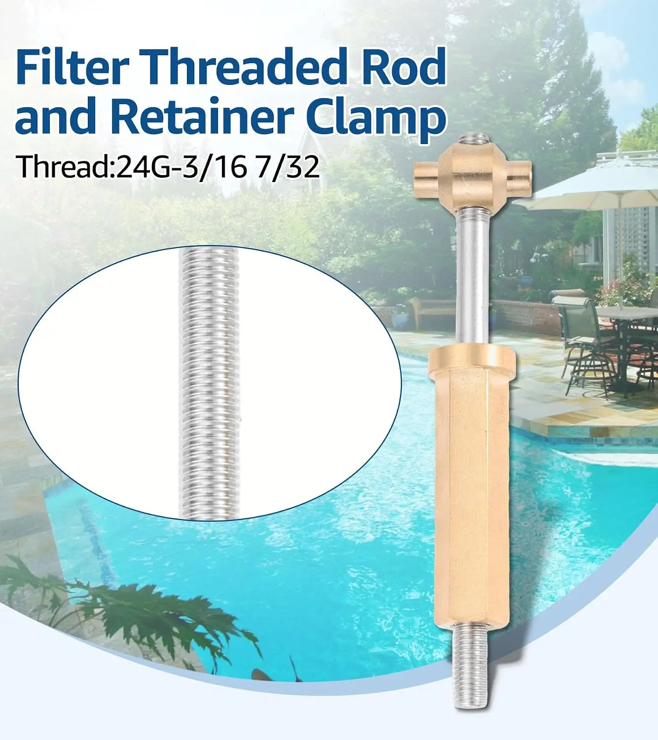 1set Filter Threaded Rod & Retainer Clamp Replace R0357500 fit for Zodiac Jandy DEV/DEL CV/CL Pool&Spa Filter CV340 DEV48 CL580