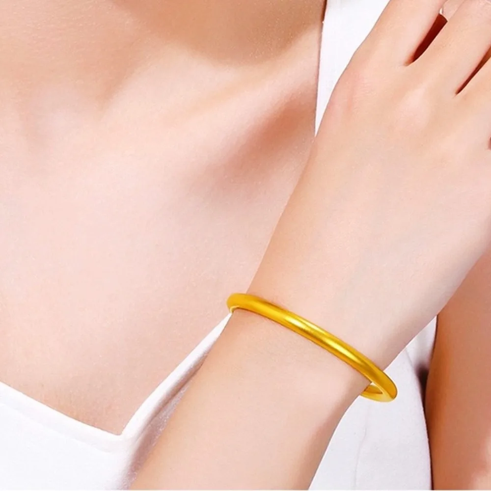 أساور يد نسائية من الذهب الأصفر، سطح بلوري غير لامع، سوار ذهبي مقاوم للماء، كفة دائرية، سوار مغلق