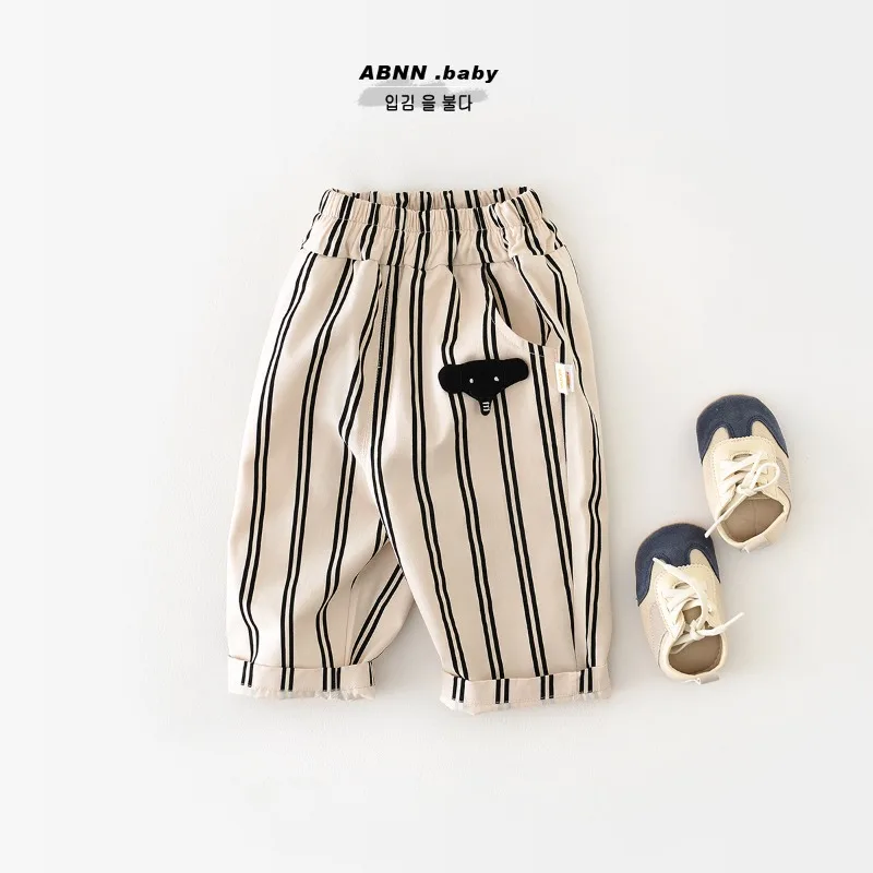 

Свободные брюки в полоску для мальчиков, весенне-осенние брюки для бега для маленьких мальчиков, повседневная одежда, спортивные штаны, детская одежда