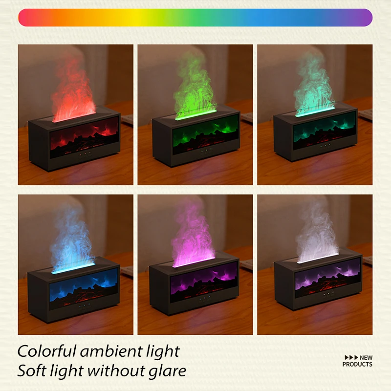 New Creative Fireplace Aroma Diffuser 150ml Waterless Auto-Off Colorful Flame Air Humidifier with Remote for Home Bedroom Gift