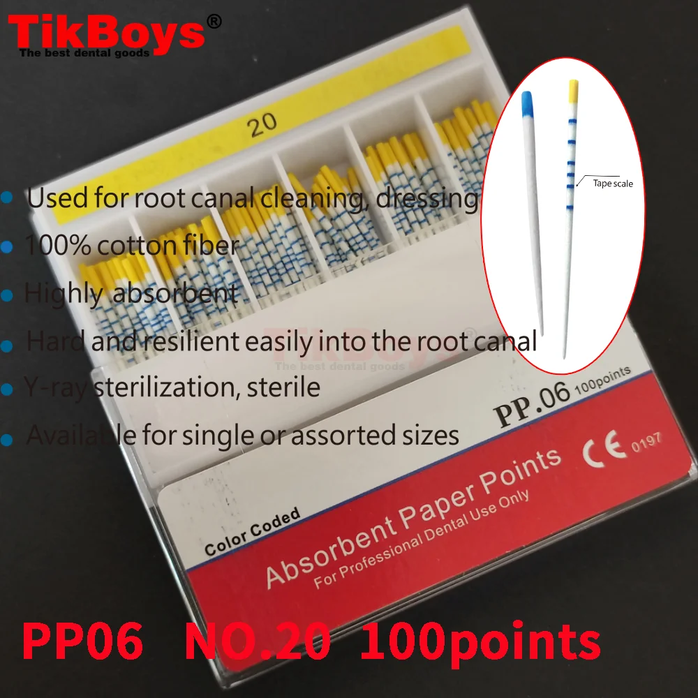 15-40# Dental Absorbent Paper Points Sterile Mixed Size Root Cancel Endodontics Cotton Fiber Tips with Scale Dentistry Materials