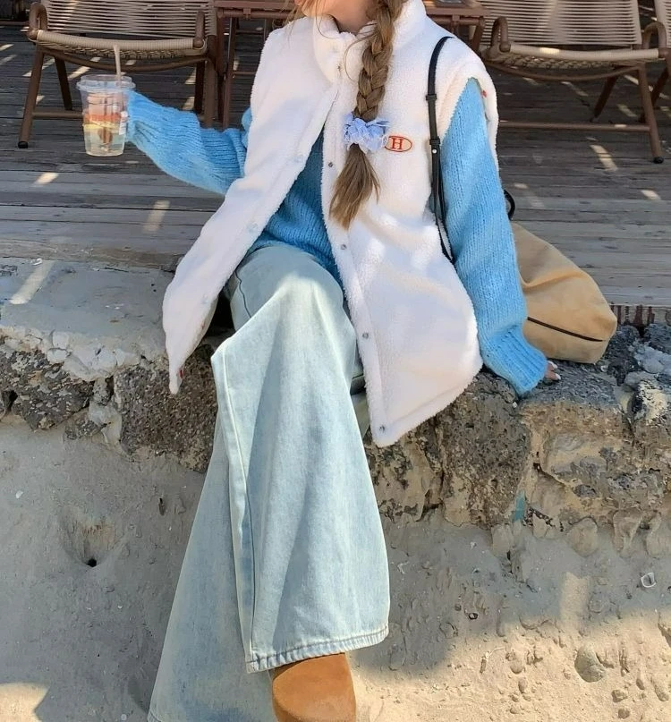 水玉模様リバーシブルラムウールコットンベスト レディース 2025秋冬デザイン ルーズ厚手コットンジャケット