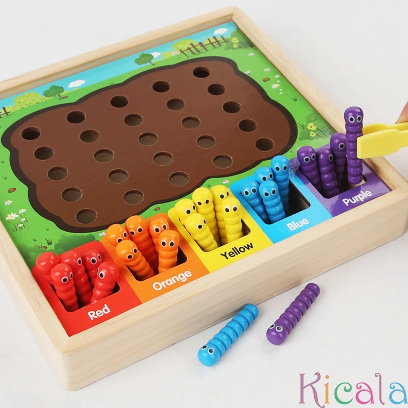 Wooden Educational Toy Color Sorting & Insect Catching Game For Ages 3-6 Enhances Color Recognition & Fine Motor Skills