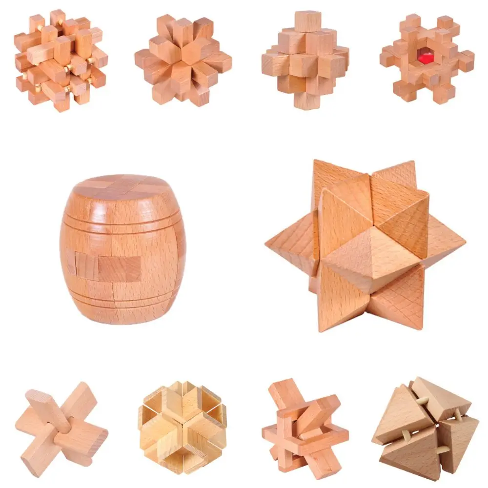 Logic Challenge Wooden Kongming Puzzle Puzzle Funny Montessori Toy Classic Handmade Children Educational Toy Adults