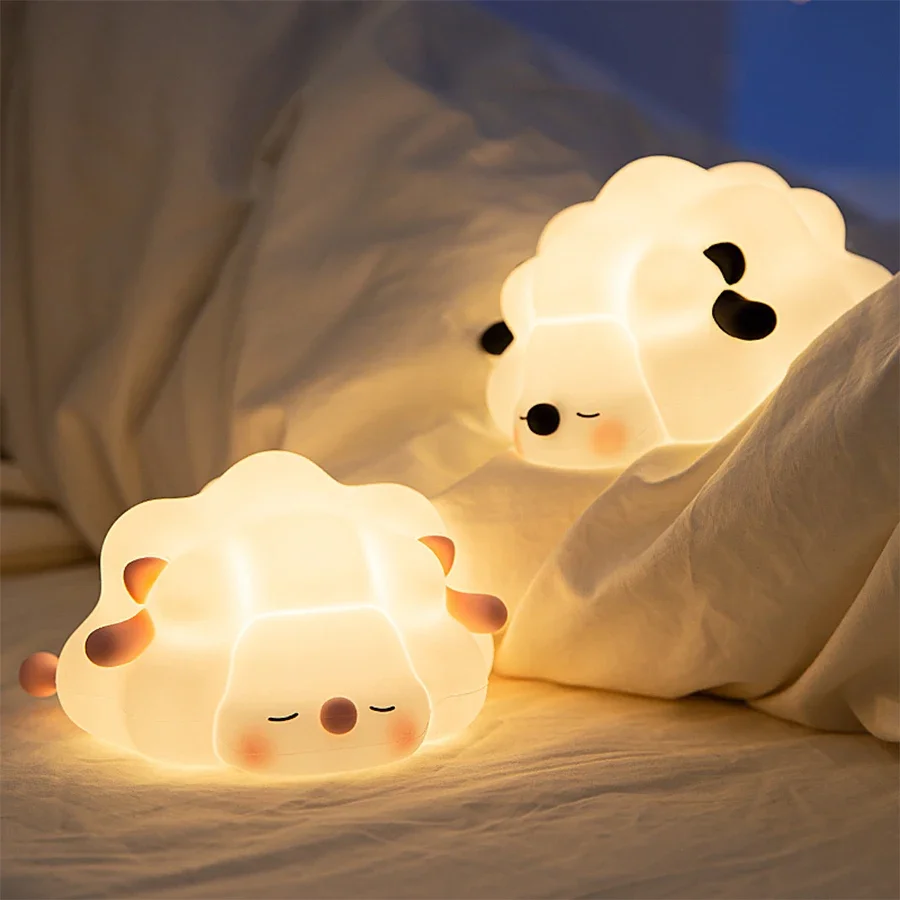 Sheep Silicone Night Light Cute Cartoon Creative Ornament Brightness Adjustment Pat Light Sleep Guard Eye Protection Timing