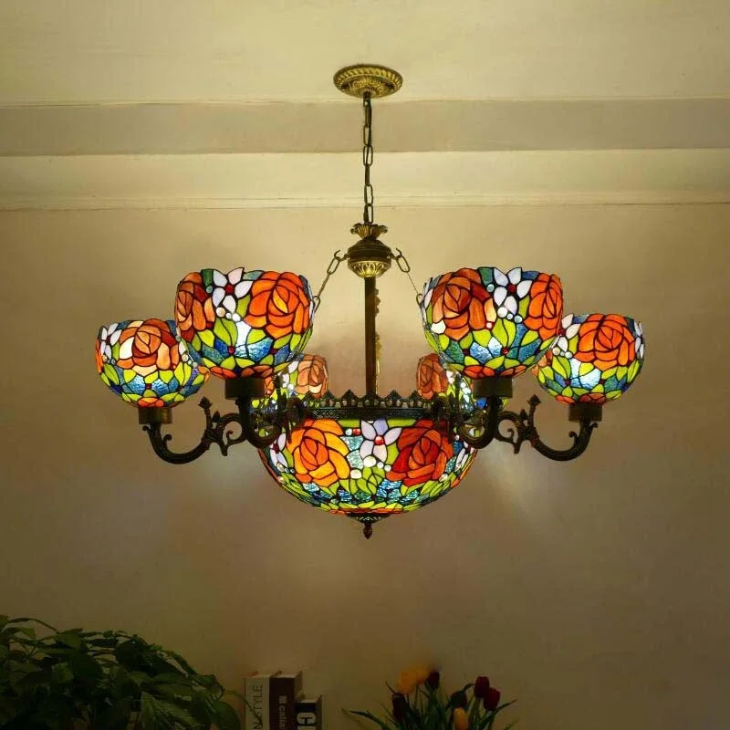 SEAN Tiffany European Living Room PendantLamp Vintage Creative Color Glass restaurant Bedroom Hotel Chandelier