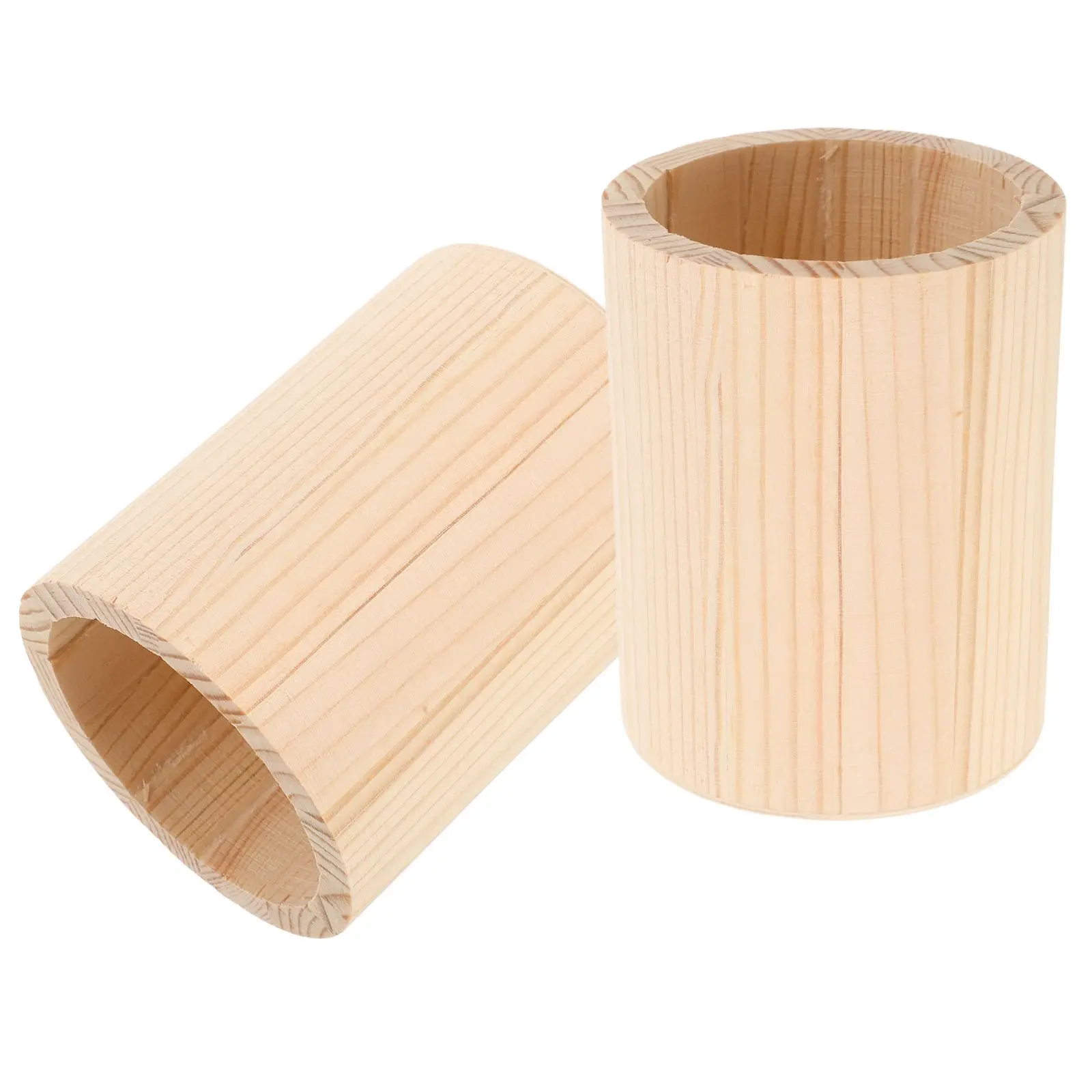 

Blank Painting Brush Holder Wooden Cup Desk Organizer 2 Pcs Solid Friendly Smooth Surface DIY Box Container