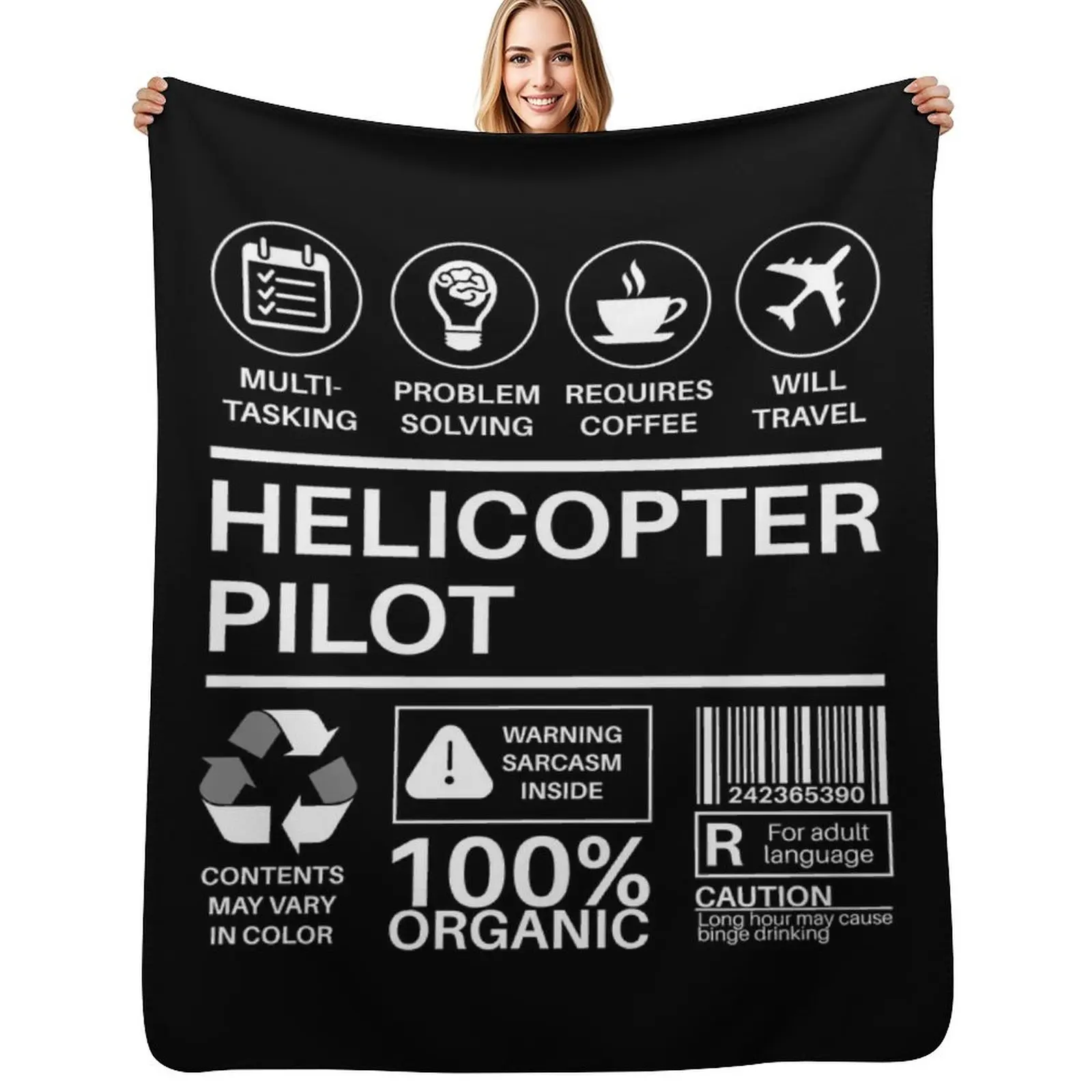 

Helicopter Pilot Multitasking Certified Job Gift Item Throw Blanket Stuffeds Thins Nap Hairys Blankets
