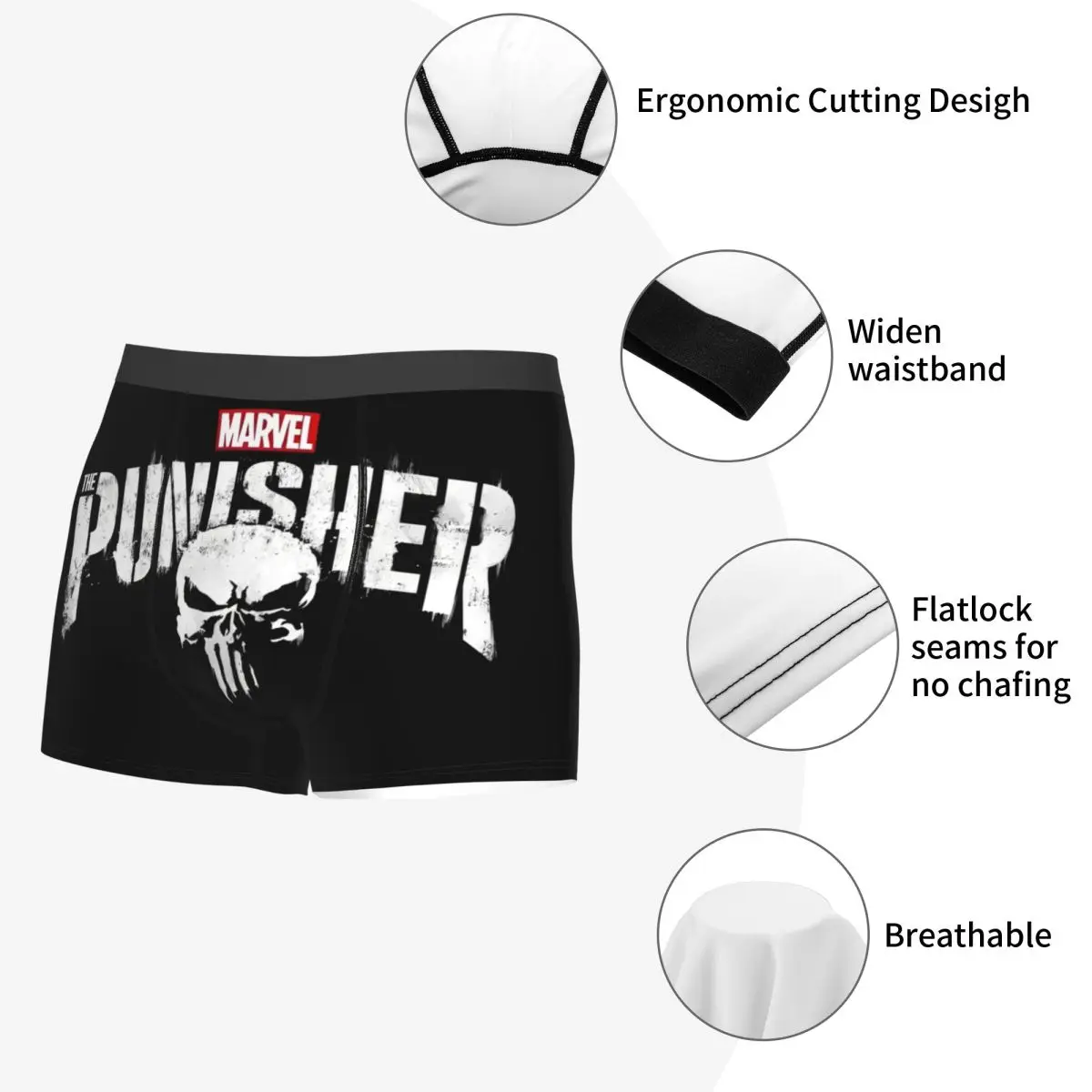 Pantaloncini boxer personalizzati con simbolo del teschio Punisher per uomo Design dei cartoni animati Mutandine intimo stampate in 3D Slip Mutande morbide