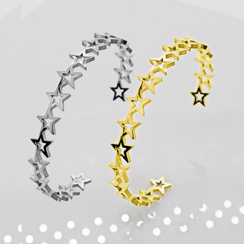 Clássico Coreano Fasion Estrela Do Coração Hexagon Cuff Bangle Para As Mulheres Temperamento Pulseiras Femininas Moda Jóias Memorial Day Presentes