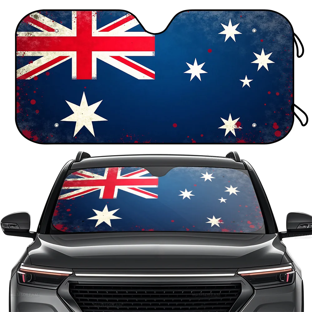 

1 шт., 57 x 27,5 дюймов, солнцезащитный козырек на лобовое стекло автомобиля с австралийским флагом и 4 бесплатными присосками — защита от ультрафиолетовых лучей, предотвращает внедорожник