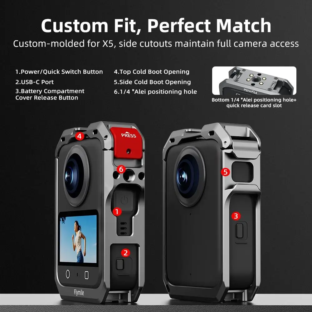 Aluminium Alloy Protective Frame Case Quick Release 1/4" Threads Expansion Metal Rabbit Cage with Lens Cap for DJI Osmo 360