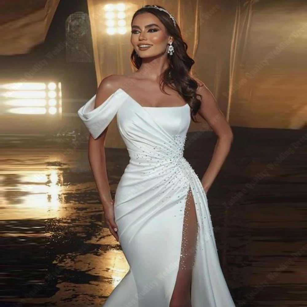 Elegantes vestidos de noiva sereia para mulheres, vestidos de noiva sexy princesa garfo alto, comprimento esfregando, vestido de noivado, verão