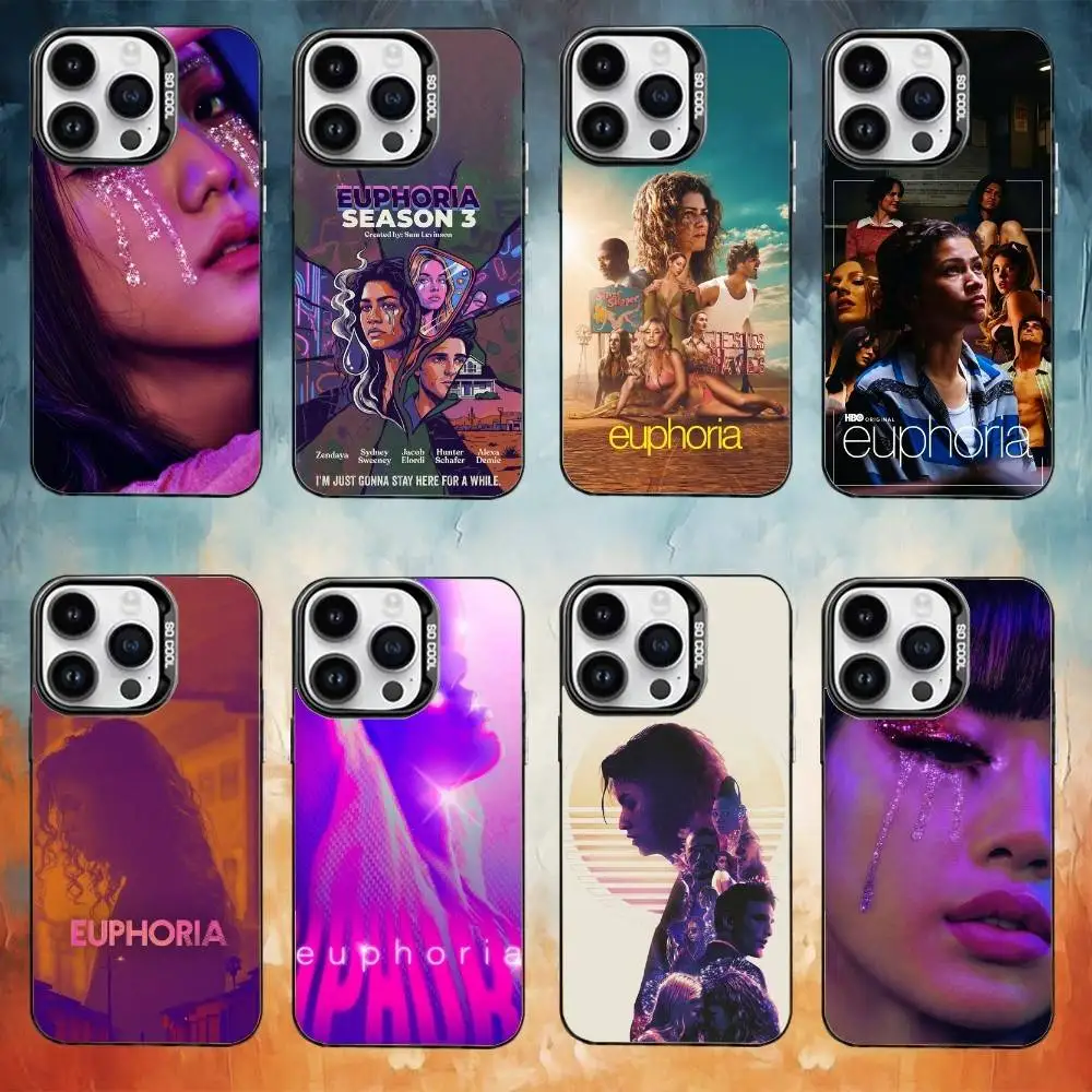 Coque de téléphone Hot TV E-Euphoria pour iPhone 17 16 15 14 13 12 11 Pro Max Plus, finition mate argentée effet bonbon