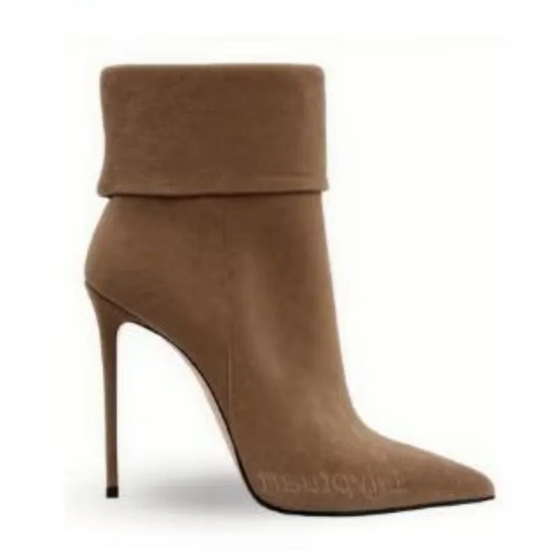 

European AndAmerican Style Pointed,high-heeled,suedeFashion Short Boots for Women,niche,flanged,allseason Simple,universal Shoes