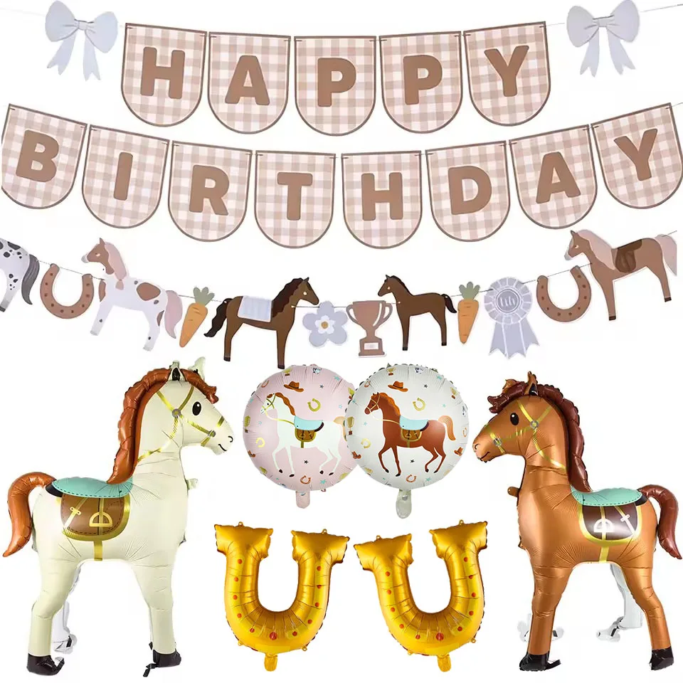 Horse Birthday Decorations Happy Birthday Banner Balloon Horse Garlands Cowboy Theme Baby Shower Decor Kids Horse Party Supplies
