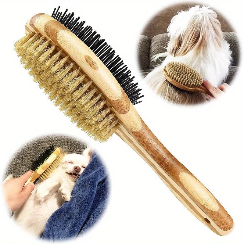 2-in-1 Pet Grooming Brush  Dual-Sided for Dogs & Cats, Metallic & Plastic Brush for Deep Cleaning & Detangling Long & Short Hair