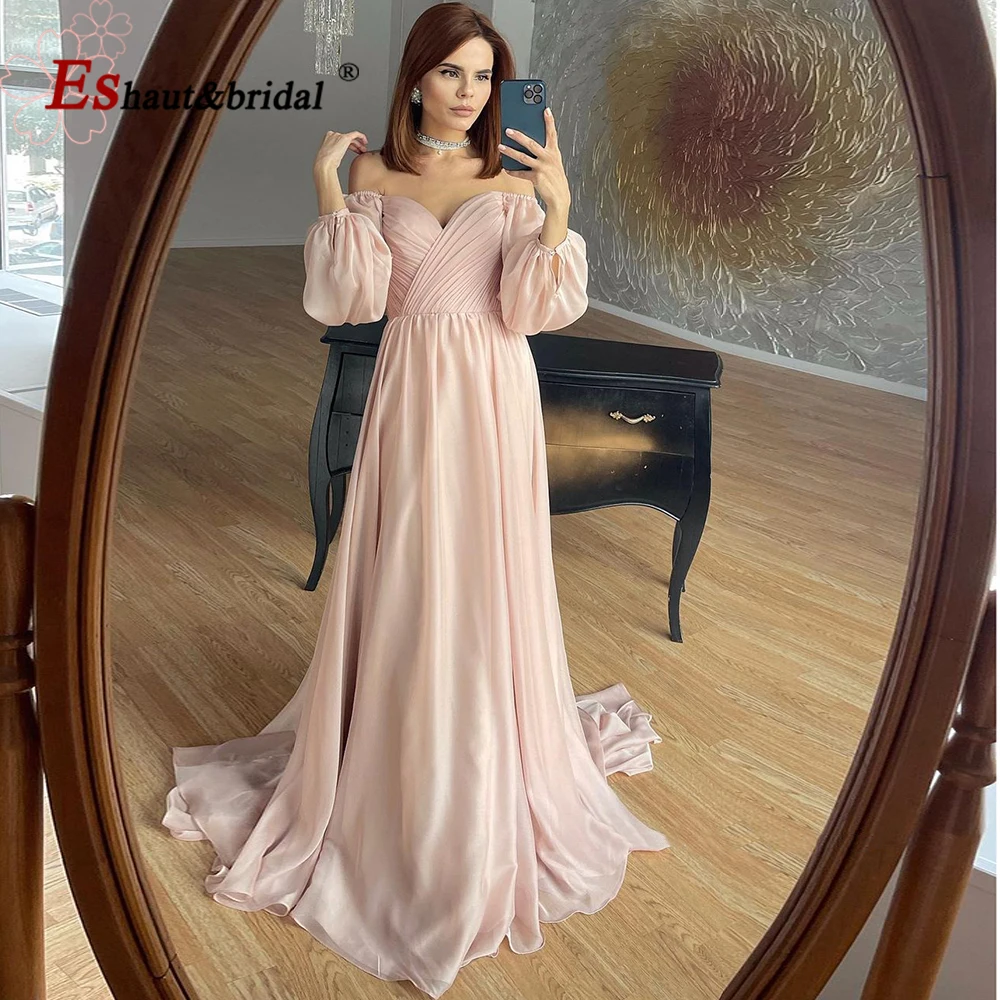 

Elegant Mermaid Chiffon Evening Night Dress for Women 2023 Aline Long Sleeves Off the Shoulder Formal Prom Wedding Party Gowns