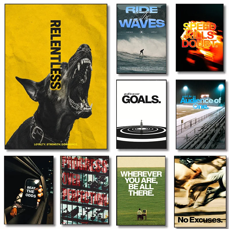 Relentless Motivational Wall Art, Retro Doberman Dog Print, Fitness Poster, Gym Decor, Masculine Room Decor, Mindset Wall Art
