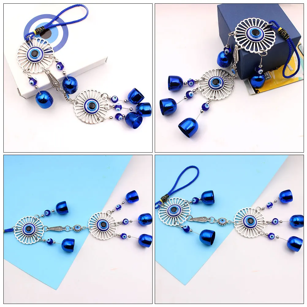 

Hollow Blue Eye Car Hanging Ornament Evil Wind Chime Bell Decorative Charm Sturdy Durable Boho Accessories Rearview Mirror Glass