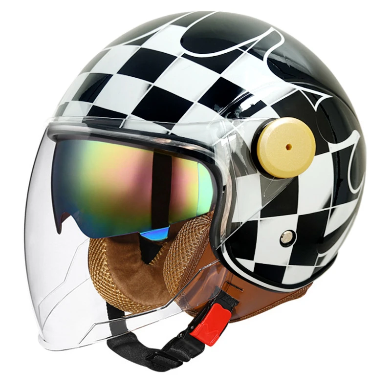 Lichtgewicht vintage motorhelm met dubbel vizier Motorrijden 3/4 open halve helm Retro Casco Moto 3C & Dot