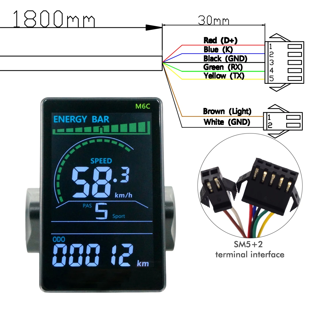 UART 2 M6C 24 V 36 V 48 V Elektrische Fiets LCD Display Meter Waterdicht E Scooter LCD Panel Kleurenscherm voor Mountain Elektrische Fiets