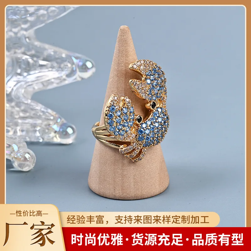 Sale2024NewvintageRetro Flash Zoo Series Advanced Sea Blue Zirconium Fashion Crab Open Ring