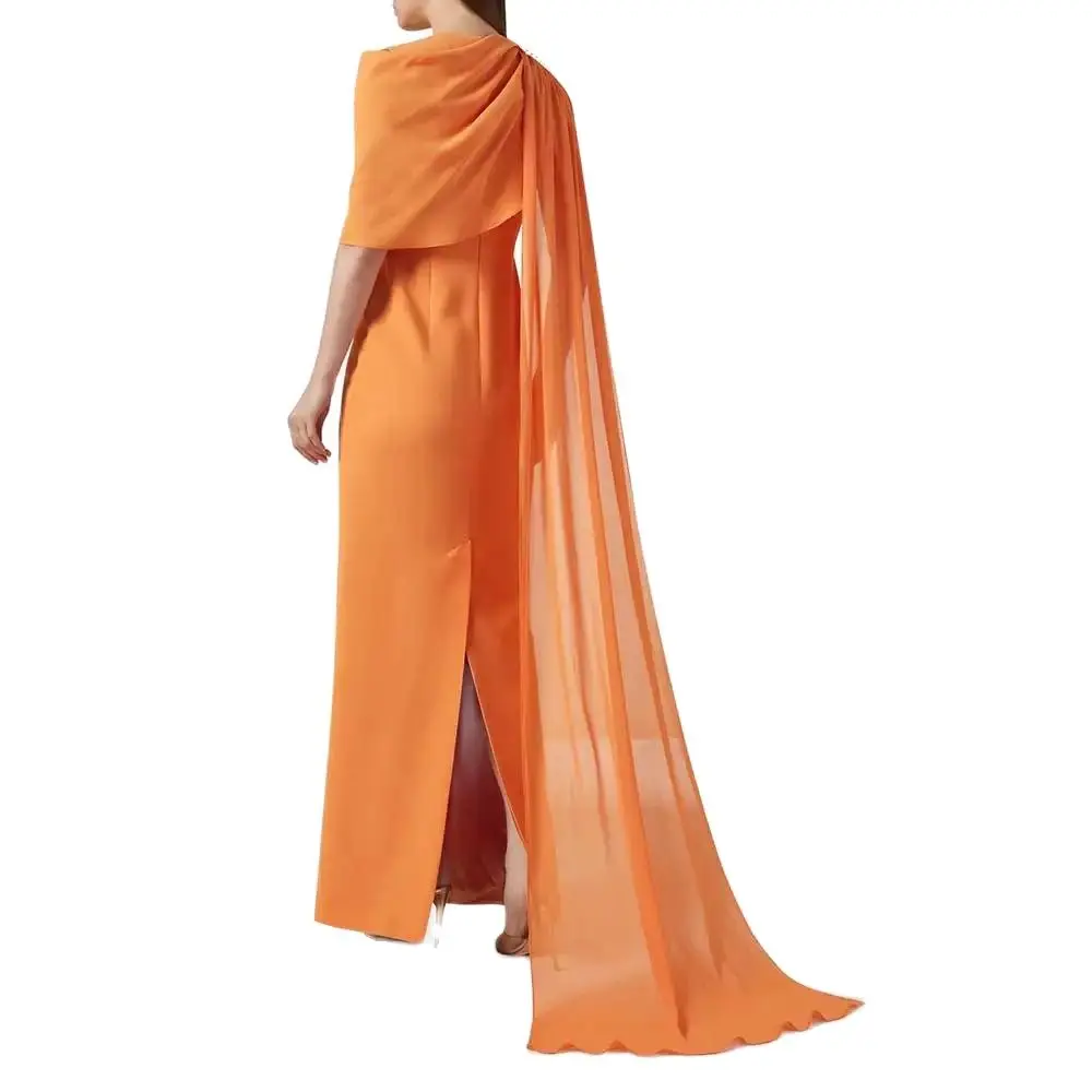 YUNLAN Gorgeous Saudi One Shoulder Sleeve Ankle Cover Up Dress Orange 2024 Women Elegant Bridesmaid Dress Guest Mixi Party Dress