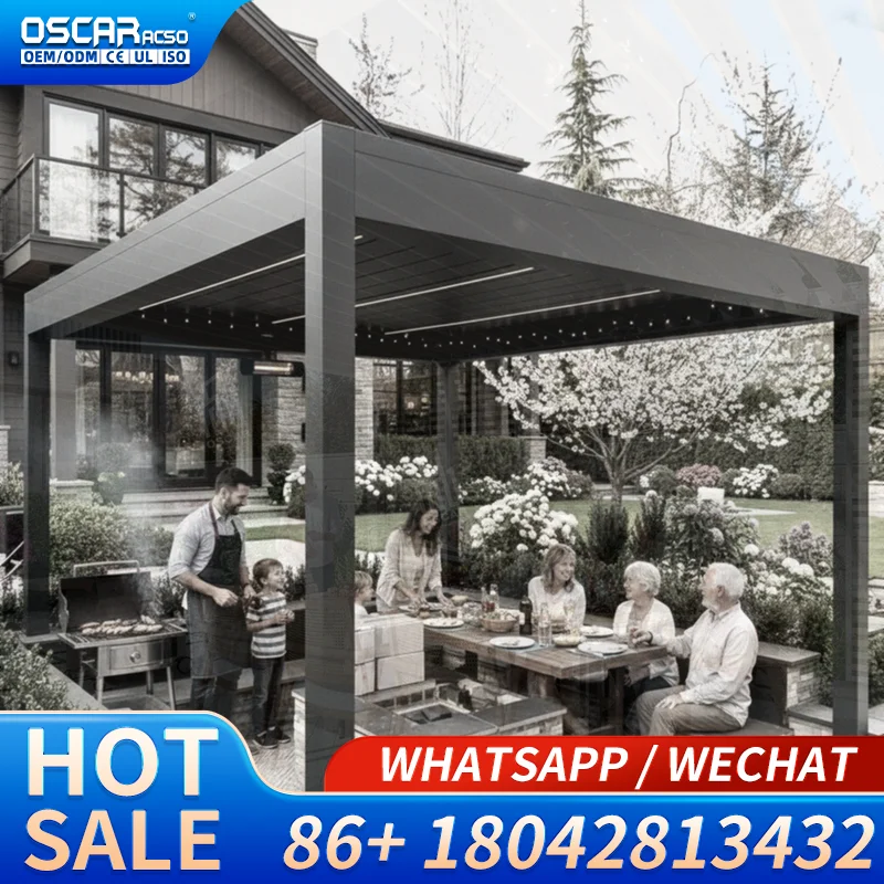 10x10 12x10 14x14 14x16 Ft Modern Outdoor Aluminum Louvered Waterproof Luxury Automatic Motorized  for US Gardens and Patios Per