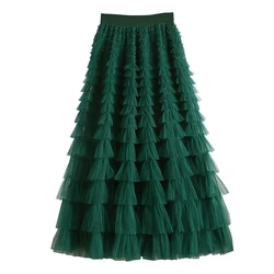 Mesh Stitching Multi-Layer Cake Skirt Spring And Summer 2024 New A-Line Skirt Long Slim Temperament Skirt Women