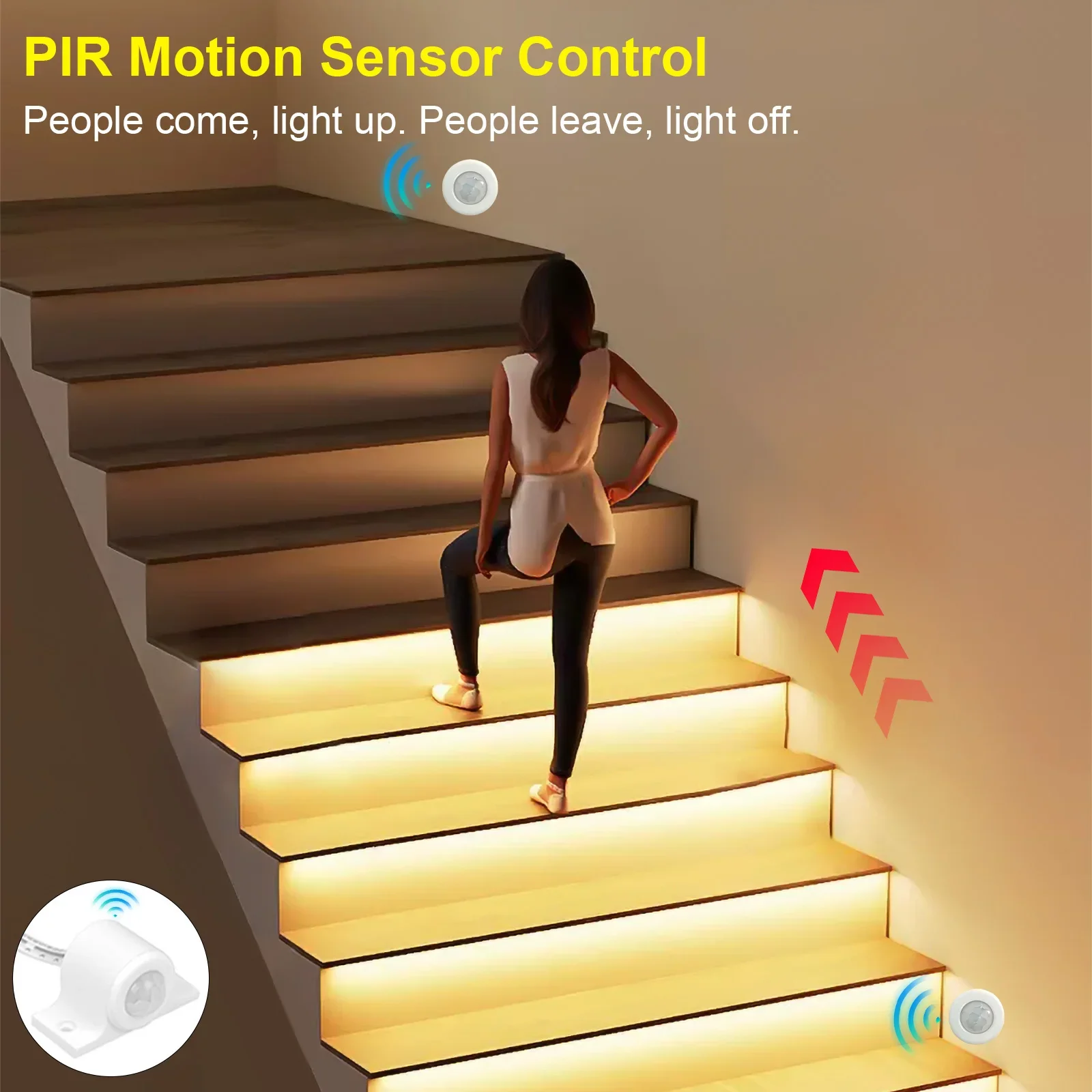 

5-28 Steps LED Stair Light PIR Motion Sensor Stair Light Strip Indoor Staircase Lighting 24V COB Strip Dimmable Stair Kit