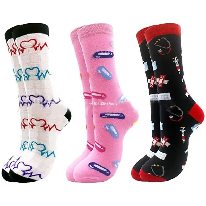 Unisex Novelty Cotton Socks Funny Doctor Nurse for Pill Stethoscope Hosiery Dropship